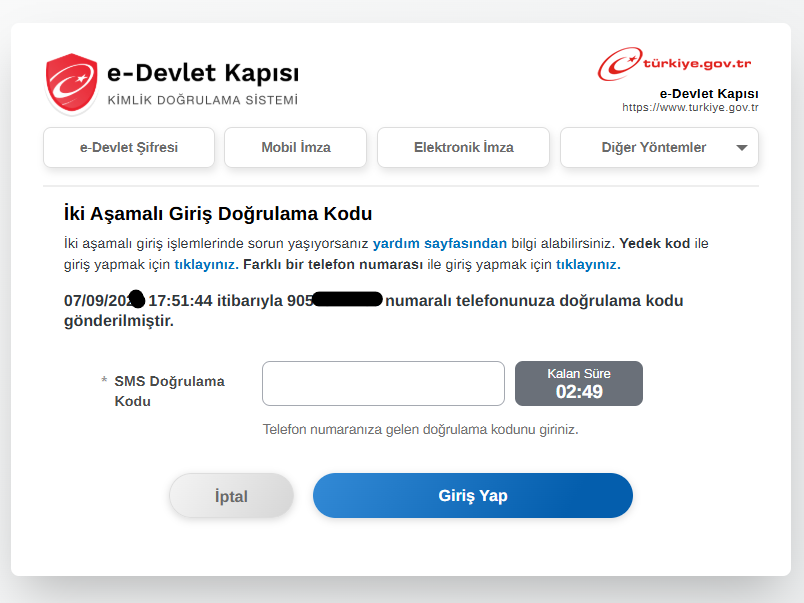 SMS doğrulama